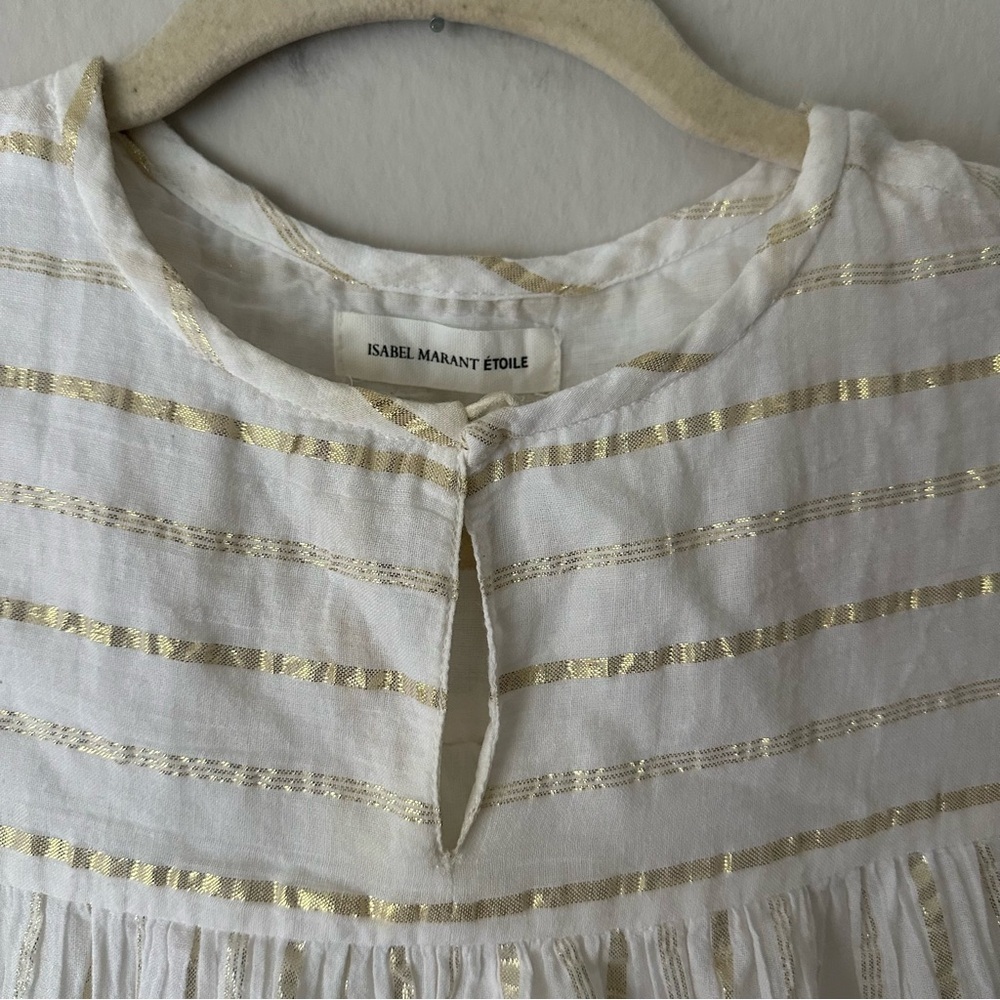 ISABEL MARANT ÉTOILE Peasant Style Dress White with Gold Stripes Size 36 - Picture 4 of 12